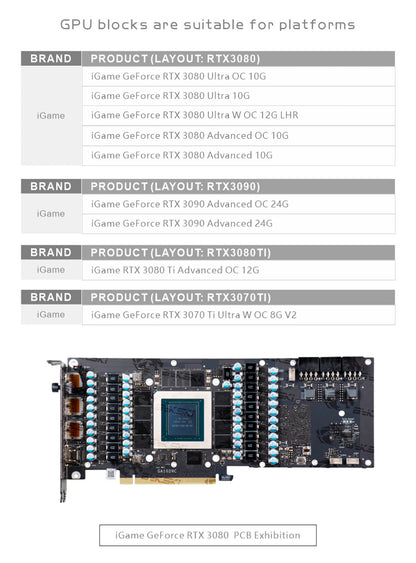 Bykski 3080 3090 bloc de refroidissement par eau GPU pour iGame coloré RTX 3080 Ultra OC 10G, refroidissement liquide GPU Cooler, N-IG3090UL-X-V2 