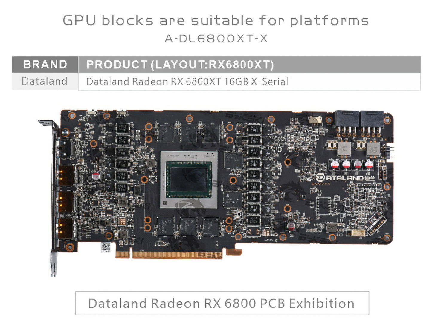 Bykski GPU Water Cooling Block For Dataland RX 6800 XT 16G X-Serial, Graphics Card Liquid Cooler, A-DL6800XT-X