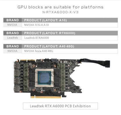 Bloc GPU Bykski pour Leadtek RTXA6000 / NVIDIA Tesla A40 48G, matériau POM à haute résistance à la chaleur, avec plaque arrière pleine couverture GPU refroidisseur d'eau bloc de radiateur N-RTXA6000-X-V2 