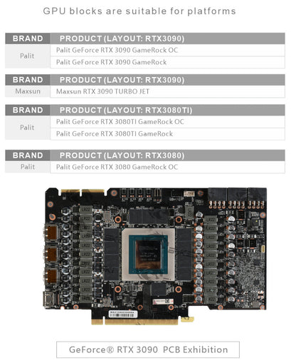 Bloc GPU Bykski pour Palit RTX 3090 GameRock OC avec refroidisseur de refroidissement par eau de fond de panier de voie navigable active N-PT3090GR-TC 