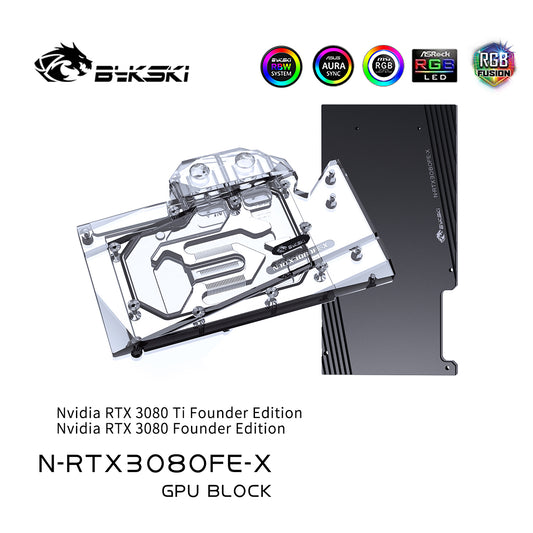 Bykski 3080 GPU Water Cooling Block pour NVIDIA RTX3080 3080Ti Founders Edition, système de refroidissement liquide de carte graphique, N-RTX3080FE-X