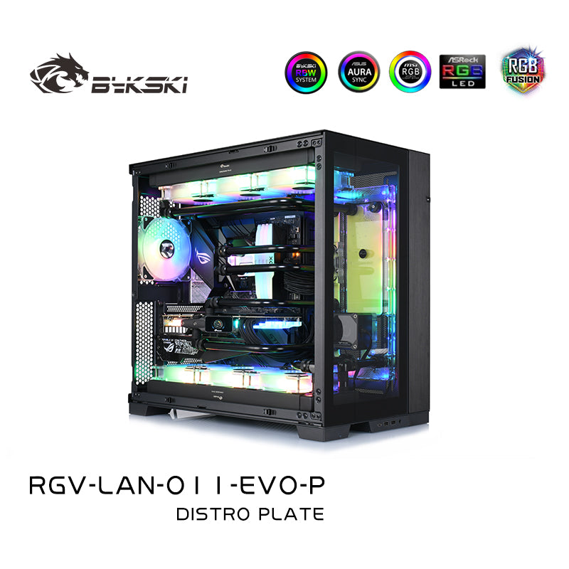 Bykski Distro Plate Kit For Lian Li O11 EVO Case, 5V A-RGB Complete Loop For Single GPU PC Building, Water Cooling Waterway Board, RGV-LAN-O11-EVO-P