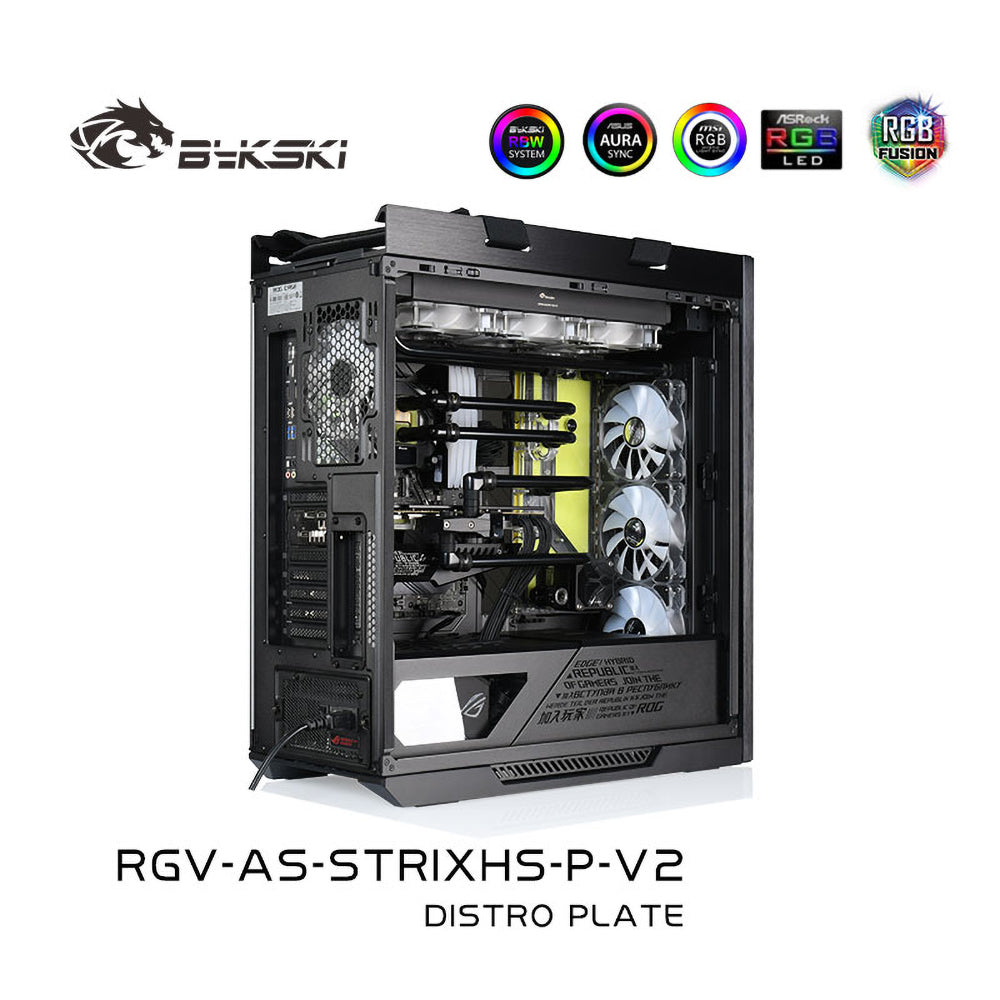 Bykski Distro Plate Kit For ASUS ROG Strix Helios Case, 5V A-RGB Complete Loop For Single GPU PC Building, Water Cooling Waterway Board, RGV-AS-STRIXHS-P-V2