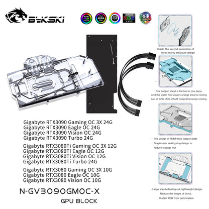 Bykski GPU Water Cooling Block For GIGABYTE RTX 3090 3080 3080Ti GAMING OC, Graphics Card Liquid Cooler System, N-GV3090GMOC-X
