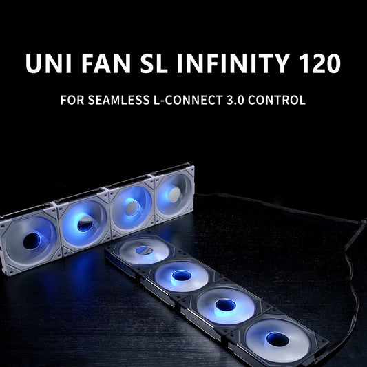 Lian Li UNI Fan SL Infinity 120, SL-Infinity Mirror Daisy Chain ARGB Fan, 5v A-RGB L-Connect 3.0 System, Black/White Style, PWM Low Noise High RPM, UF-SLIN120-3 UF-SLIN120-1
