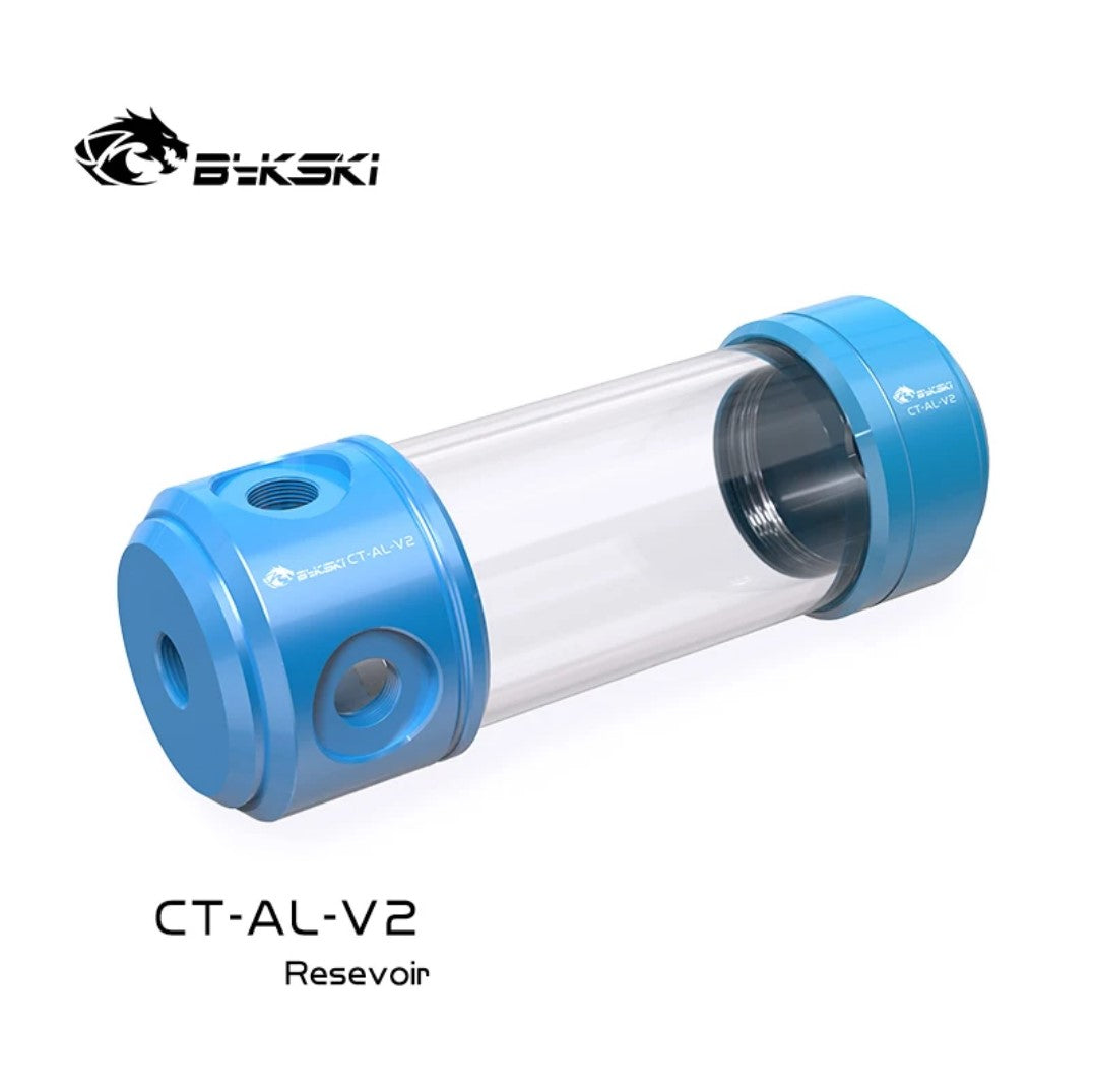 Bykski CT-AL-V2, 50mm Cylinder Reservoirs, Aluminum Alloy Cover Acrylic Body, Water-Cooled Reservoir, 150/200/260mm Length
