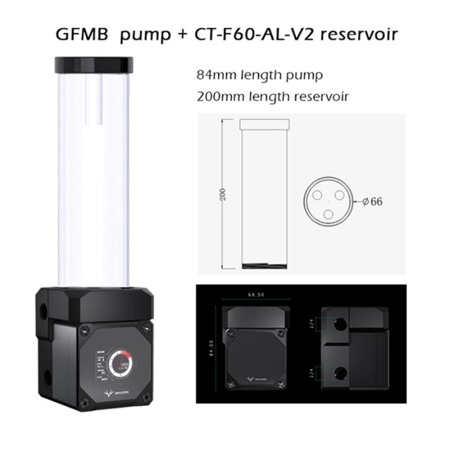 Granzon DDC Pump and Reservoir Combo , For PC Water Cooling, Digital Display Wireless Speed Control , Flow 700L/H Lift 6 Meter GFMB