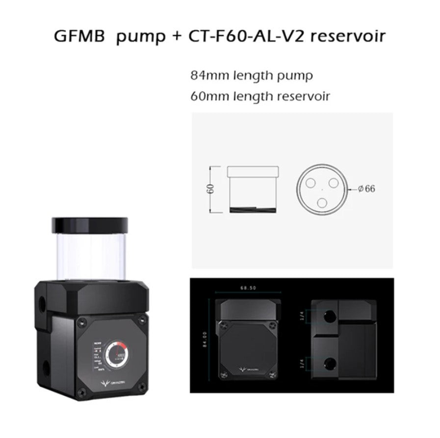 Granzon DDC Pump and Reservoir Combo , For PC Water Cooling, Digital Display Wireless Speed Control , Flow 700L/H Lift 6 Meter GFMB