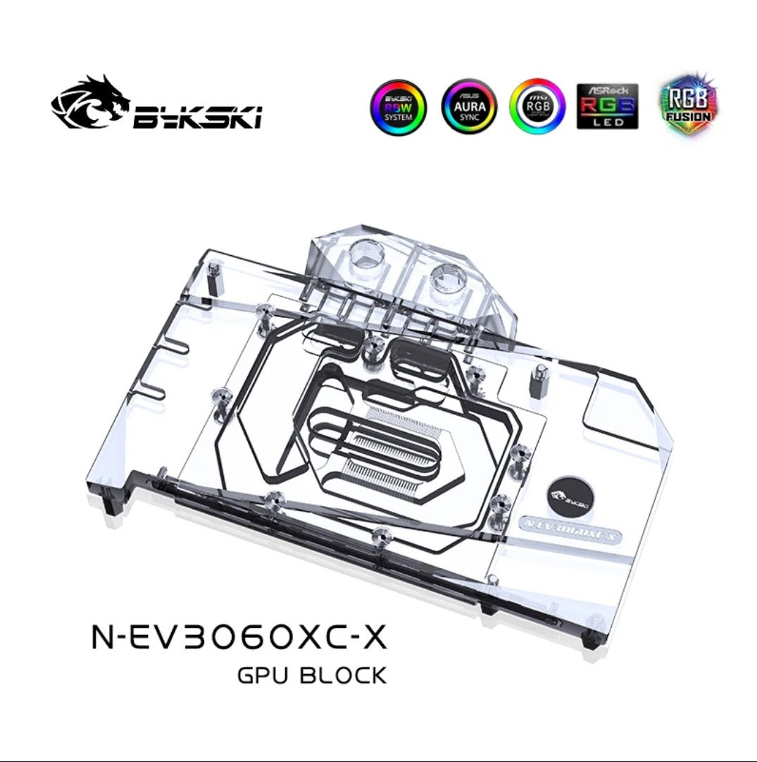 Bloc GPU Bykski, pour EVGA RTX 3060 XC 12 Go, refroidisseur liquide à couverture complète GPU refroidissement par eau, N-EV3060XC-X 