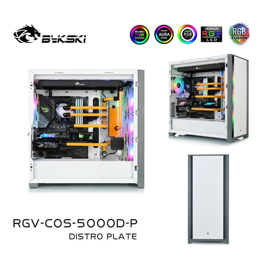 Bykski Distro Plate Kit pour boîtier CORSAIR 5000D, boucle complète 5V A-RGB pour la construction d'un seul GPU PC, carte de voie navigable de refroidissement par eau, RGV-COS-5000D-P