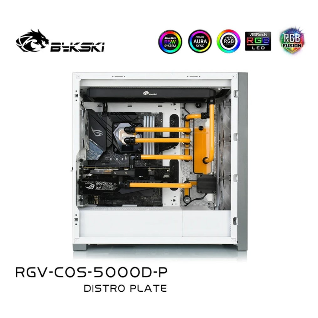 Bykski Distro Plate Kit pour boîtier CORSAIR 5000D, boucle complète 5V A-RGB pour la construction d'un seul GPU PC, carte de voie navigable de refroidissement par eau, RGV-COS-5000D-P