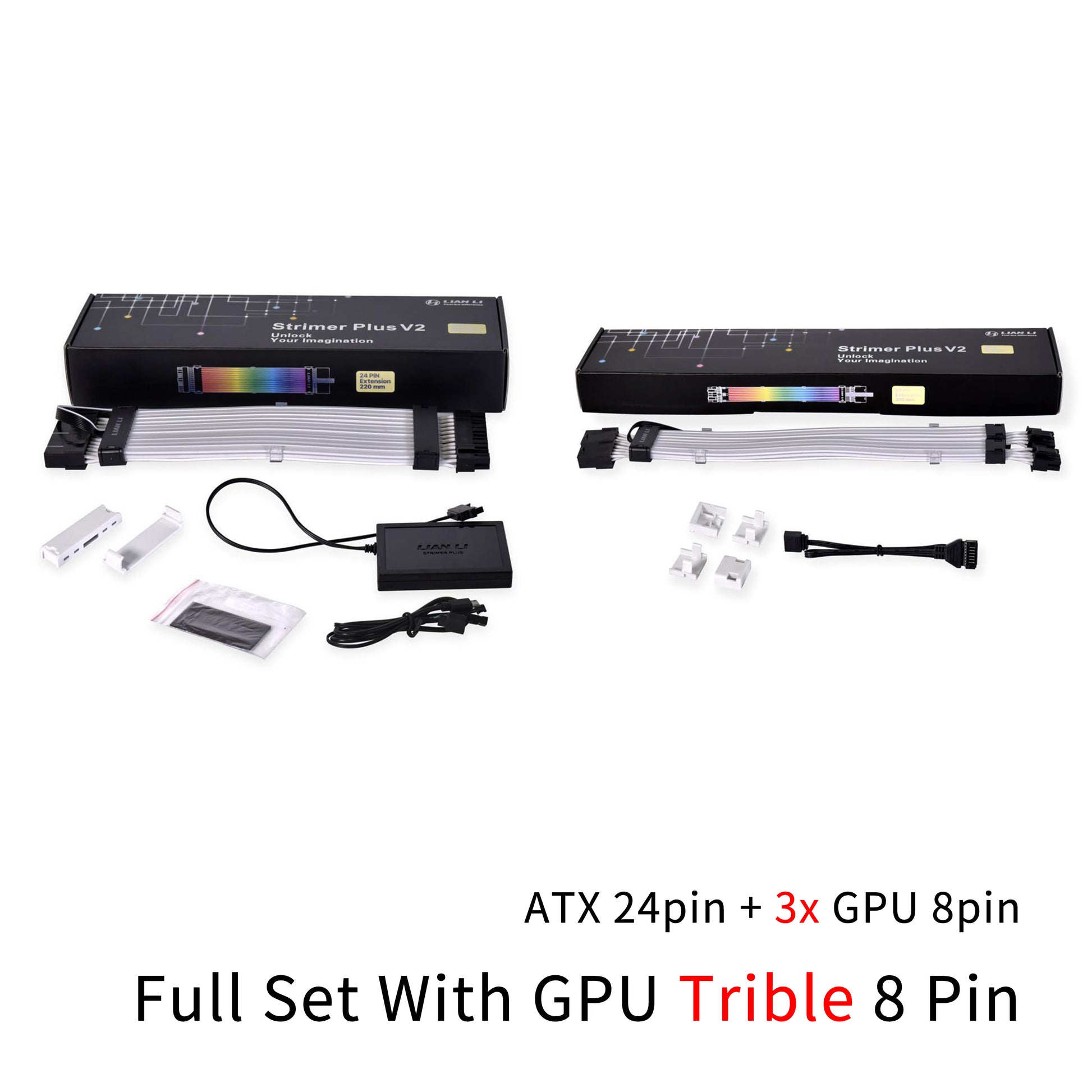 LIAN LI Strimer Plus RGB PSU Extension Cable 24Pin ATX Rainbow Noen Power  Line+Triple 8Pin+GPU Dual 8Pin Cord 5V ARGB DIY Case