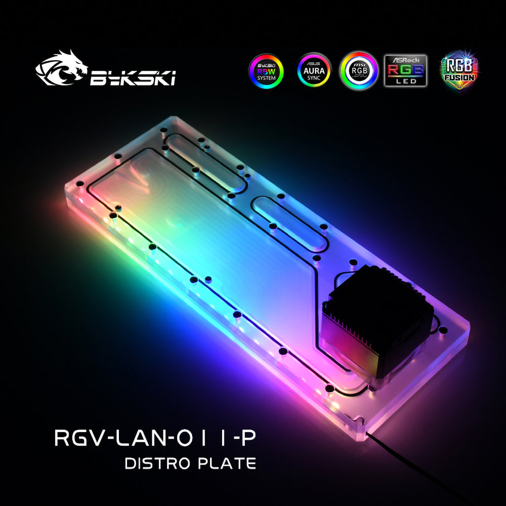 Bykski Distro Plate For Lian Li PC-O11 Dynamic Case, Acrylic Waterway Board Combo DDC Pump, 5V A-RGB, RGV-LAN-O11-P