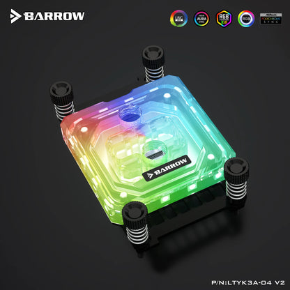 Barrow Classic Edition CPU Block, For Intel and AMP CPU, LRC 2.0 Acrylic Micro Waterway Water Cooling Cooler, LTYK3-04I LTYK3A-04 V2
