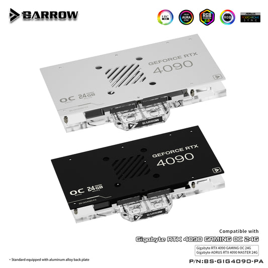 Bloc d'eau GPU Barrow pour Gigabyte RTX 4090 Gaming OC 24G/Aorus RTX 4090 Master 24G, couverture complète avec refroidisseur de refroidissement par eau pour PC, BS-GIG4090-PA