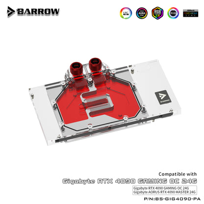 Barrow GPU Water Block For Gigabyte RTX 4090 Gaming OC 24G/Aorus RTX 4090 Master 24G, Full Cover With Backplate PC Water Cooling Cooler, BS-GIG4090-PA