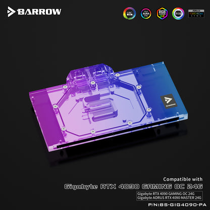 Barrow GPU Water Block For Gigabyte RTX 4090 Gaming OC 24G/Aorus RTX 4090 Master 24G, Full Cover With Backplate PC Water Cooling Cooler, BS-GIG4090-PA