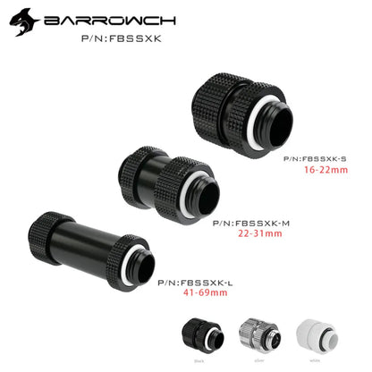 Barrowch FBSSXK White Black Silver Dual G1/4" Male to Male Expansion Connectors / Extender PC water cooling system