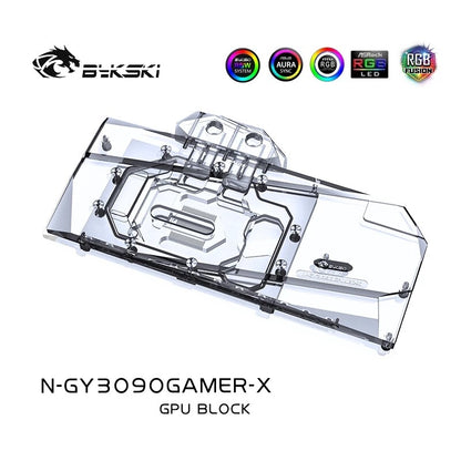 Bloc d'eau Bykski GPU pour Galax RTX 3090 3080Ti 3080 Gamer OC / Gainward RTX 3080Ti 3080 MAX OC, couverture complète avec plaque arrière refroidisseur de refroidissement par eau PC, N-GY3090GAMER-X 