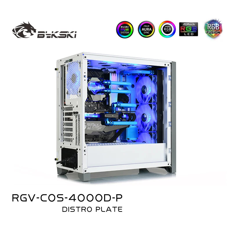 Bykski Distro Plate Kit For Corsair 4000D Case, 5V A-RGB Complete Loop For Single GPU PC Building, Water Cooling Waterway Board, RGV-COS-4000D-P
