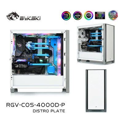 Bykski Distro Plate Kit For Corsair 4000D Case, 5V A-RGB Complete Loop For Single GPU PC Building, Water | Distro Plate