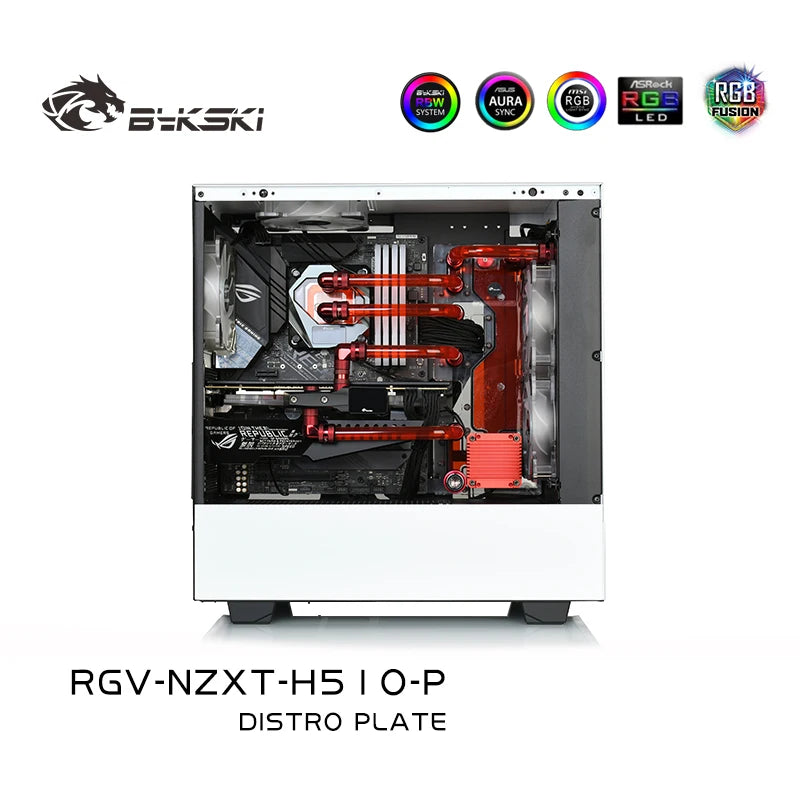 Bykski Distro Plate Kit For NZXT H510 Flow Case, 5V A-RGB Complete Loop For Single GPU PC Building, Water Cooling Waterway Board, RGV-NZXT-H510-P