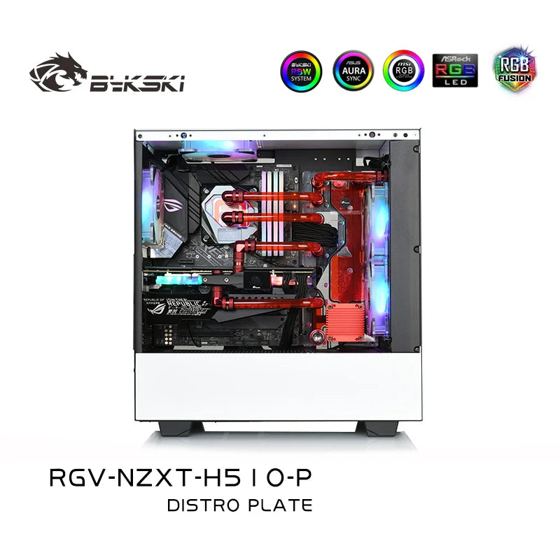 Bykski Distro Plate Kit For NZXT H510 Flow Case, 5V A-RGB Complete Loop For Single GPU PC Building, Water Cooling Waterway Board, RGV-NZXT-H510-P
