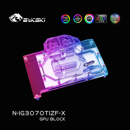Bloc GPU Bykski pour hache de bataille colorée RTX 3070 Ti 8G couverture complète avec refroidisseur de refroidissement par eau GPU de plaque arrière, N-IG3070TIZF-X 