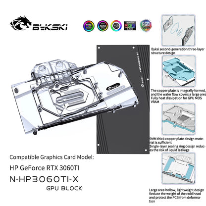 Bykski GPU Block , For HP GeForce RTX 3060TI ,With Backplane Full Cover Graphics Card Liquid Cooling Radiator , N-HP3060TI-X