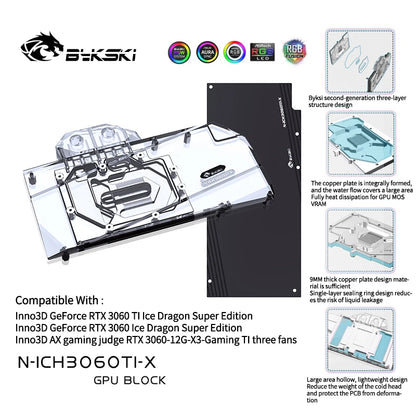 Bloc GPU Bykski pour Inno3D RTX 3060TI/3060 ICHILL IceDragon Super édition couverture complète avec plaque arrière, N-ICH3060TI-X 