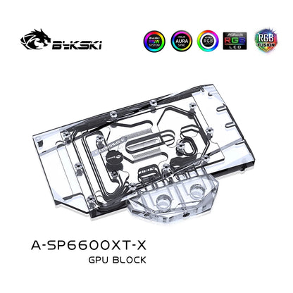 Bykski GPU Block For Sapphire RX 6600XT / Dataland RX 6600XT 8G X , Full Cover GPU Water Cooling Cooler A-SP6600XT-X