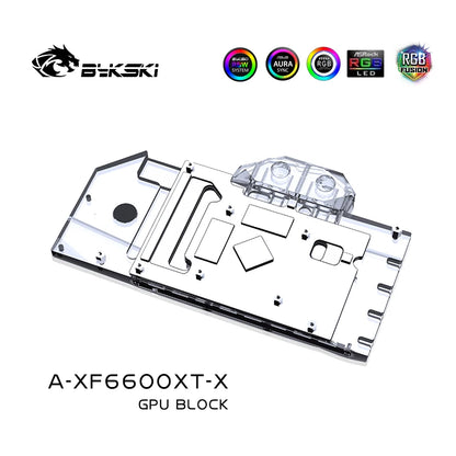 Bykski GPU Block , For XFX Radeon RX 6600XT Speedster Merc / V2 OC , Full Cover Liquid Cooler GPU Water Cooling, A-XF6600XT-X