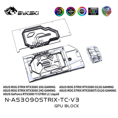 Bykski GPU Block With Active Waterway Backplane Cooler For ASUS ROG STRIX RTX 3090 3080 Gaming , N-AS3090STRIX-TC-V3
