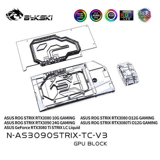 Bykski GPU Block With Active Waterway Backplane Cooler For Asus ROG Strix RTX 3090/3080Ti/3080 Gaming, N-AS3090STRIX-TC-V3