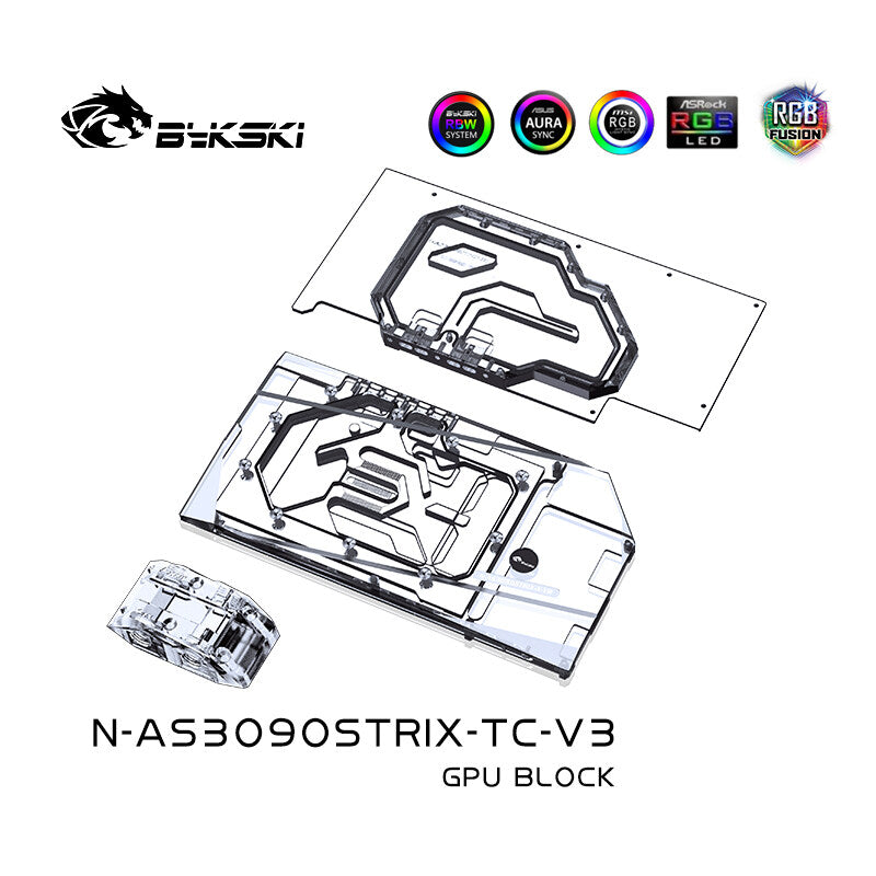 Bykski GPU Block With Active Waterway Backplane Cooler For Asus ROG Strix RTX 3090/3080Ti/3080 Gaming, N-AS3090STRIX-TC-V3