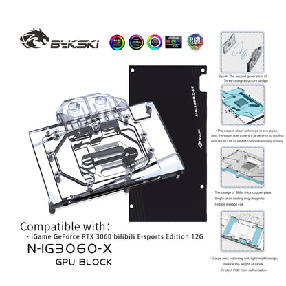 Bykski GPU Water Block , For Colorful RTX 3060 Bilibili E-Sports Edition Graphics Card Water Cooling With Backplate , N-IG3060-X