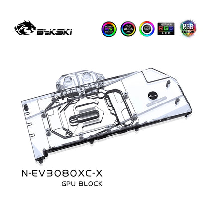 Bykski GPU Water Block For EVGA RTX 3080 XC , Full Cover With Backplate PC Water Cooling Cooler, N-EV3080XC-X
