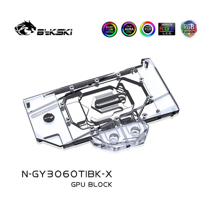 Bloc d'eau GPU Bykski pour GALAX GeForce RTX3060 Ti, couverture complète avec refroidisseur de refroidissement par eau PC de plaque arrière, N-GY3060TIBK-X 