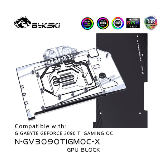 Bloc d'eau GPU Bykski pour Gigabyte RTX 3090 TI GAMING OC 24G, couverture complète avec refroidisseur de refroidissement par eau pour PC de plaque arrière, N-GV3090TIGMOC-X 