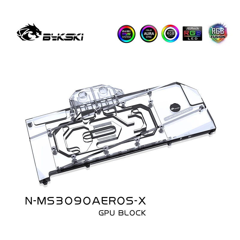 Bykski GPU Water Block For MSI RTX3090 / RTX3080 Areo S , Full Cover With Backplate PC Water Cooling Cooler, N-MS3090AEROS-X