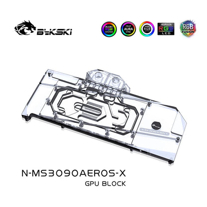 Bloc d'eau GPU Bykski pour MSI RTX3090/RTX3080 Areo S, couverture complète avec refroidisseur de refroidissement par eau pour PC de plaque arrière, N-MS3090AEROS-X 
