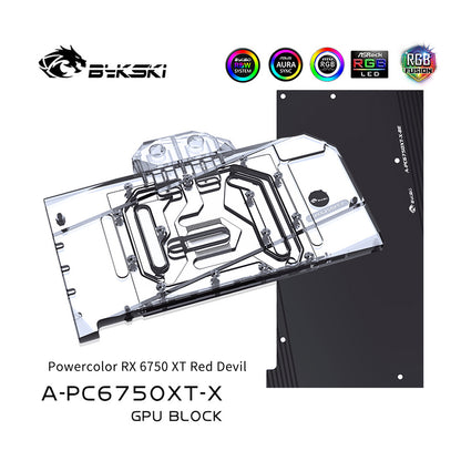 Bloc d'eau GPU Bykski pour Powercolor RX 6750 XT Red Devil, couverture complète avec refroidisseur de refroidissement par eau pour PC de plaque arrière, A-PC6750XT-X 