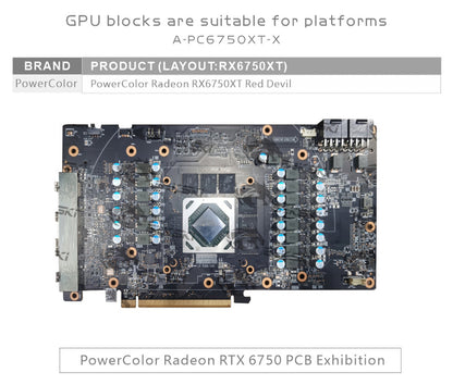 Bloc d'eau GPU Bykski pour Powercolor RX 6750 XT Red Devil, couverture complète avec refroidisseur de refroidissement par eau pour PC de plaque arrière, A-PC6750XT-X 
