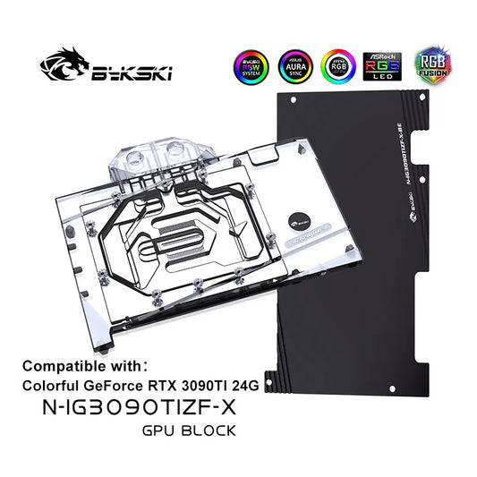 Bloc de refroidissement par eau GPU Bykski pour GeForce RTX 3090TI 24G coloré, système de refroidissement liquide de carte graphique, N-IG3090TIZF-X 