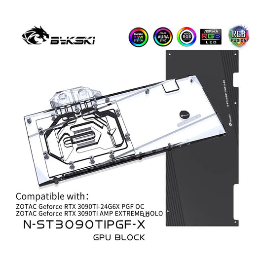 Bloc de refroidissement par eau GPU Bykski pour ZOTAC Geforce RTX 3090Ti AMP EXTREME HOLO, système de refroidissement liquide GPU, N-ST3090TIPGF-X 