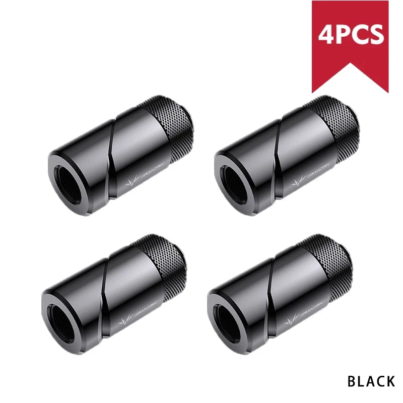 Granzon Fitting In 4 Pcs/Set , Multi-angle/Anti-off Hard Tube Adaptor, Brass Black/Silver G1/4" Rotary Connector, Revolvable Adjustable For Water Cooling, GD-SK GD-X GD-90 GD-45 GD-FT14