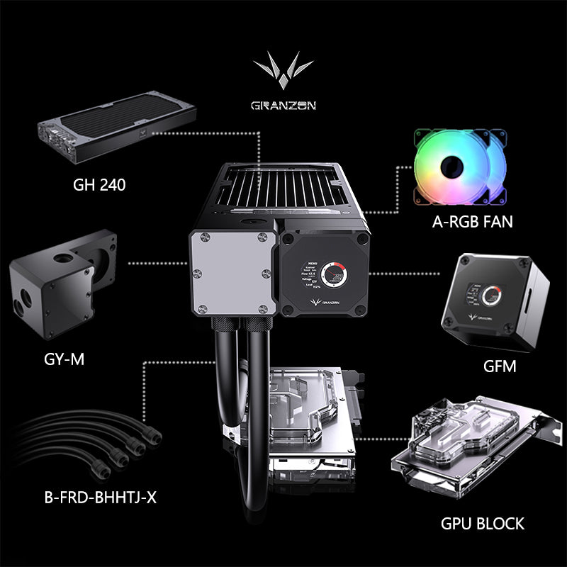 Granzon Advanced GPU/CPU Water Cooling Kit, With Bykski GPU/CPU Block & PWM Pump & 240/360 Radiator & A-RGB Fan & AIO Soft Tube, Various Combinations Optional, GZGPU-M240N GZGPU-M360N