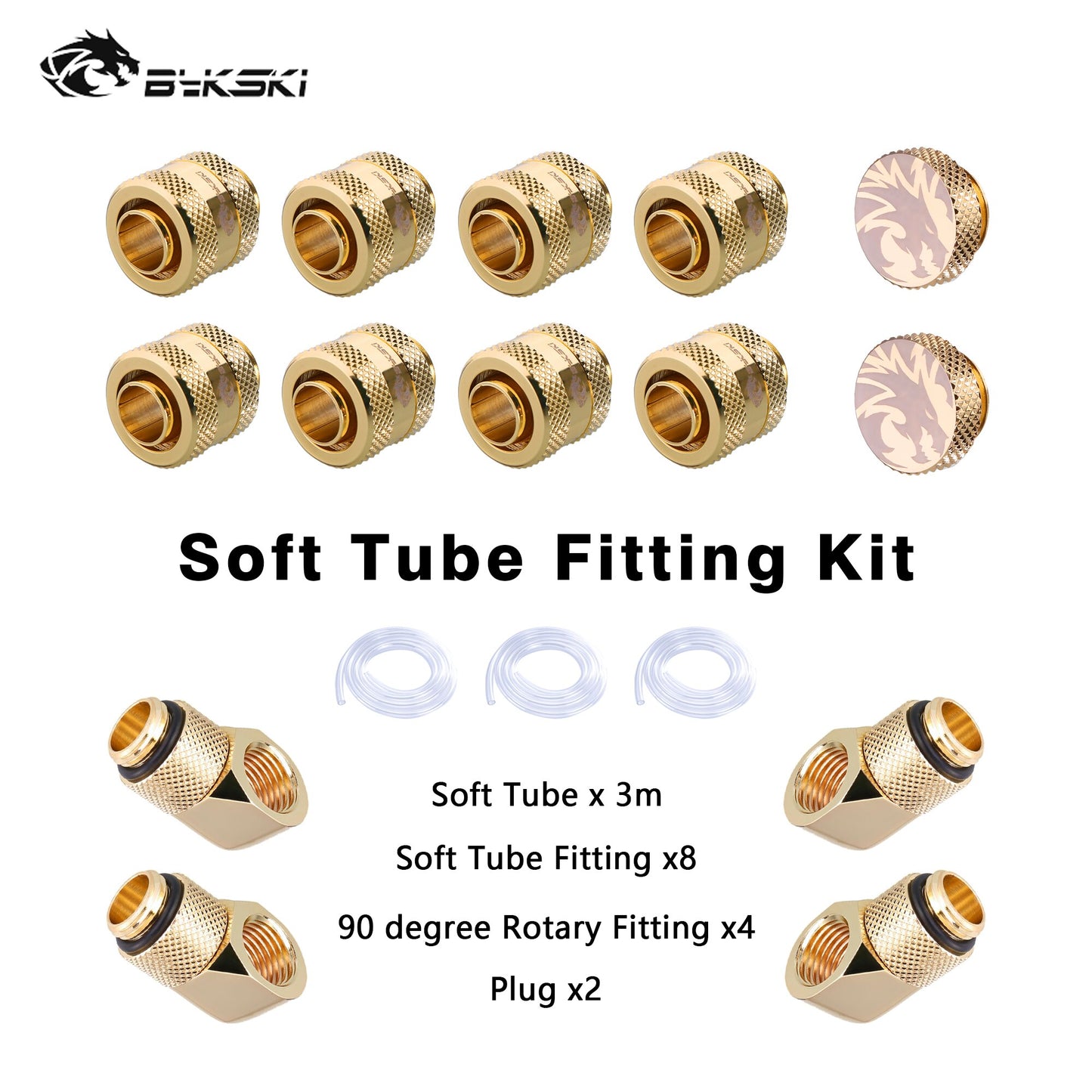Bykski soft Tube Hose Fitting Kit Set, OD 10*13,10*16MM, 90 degree, Plug, For Computer Water Cooling system, BY-STK