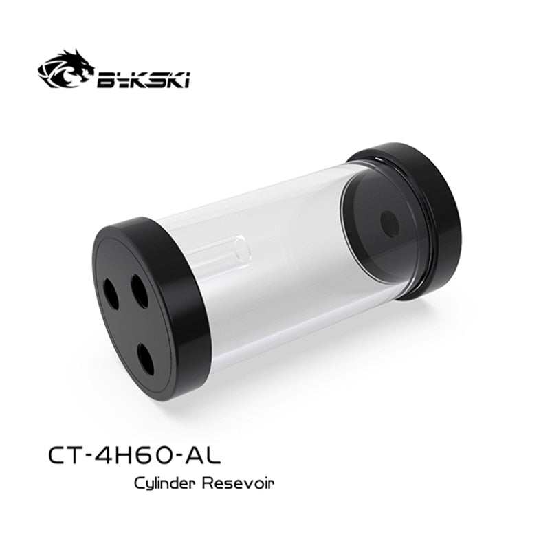 Bykski 60mm Cylinder Reservoirs, Black Aluminum Alloy Cover Acrylic Body, 60mm Diameter 80/130/180/240mm Length, CT-4H60-AL