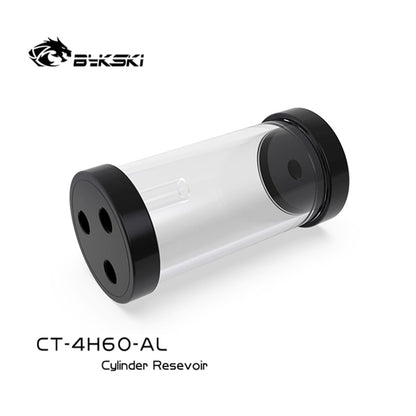 Réservoirs cylindriques Bykski 60 mm, corps en acrylique avec couvercle en alliage d'aluminium noir, diamètre 60 mm, longueur 80/130/180/240 mm, CT-4H60-AL